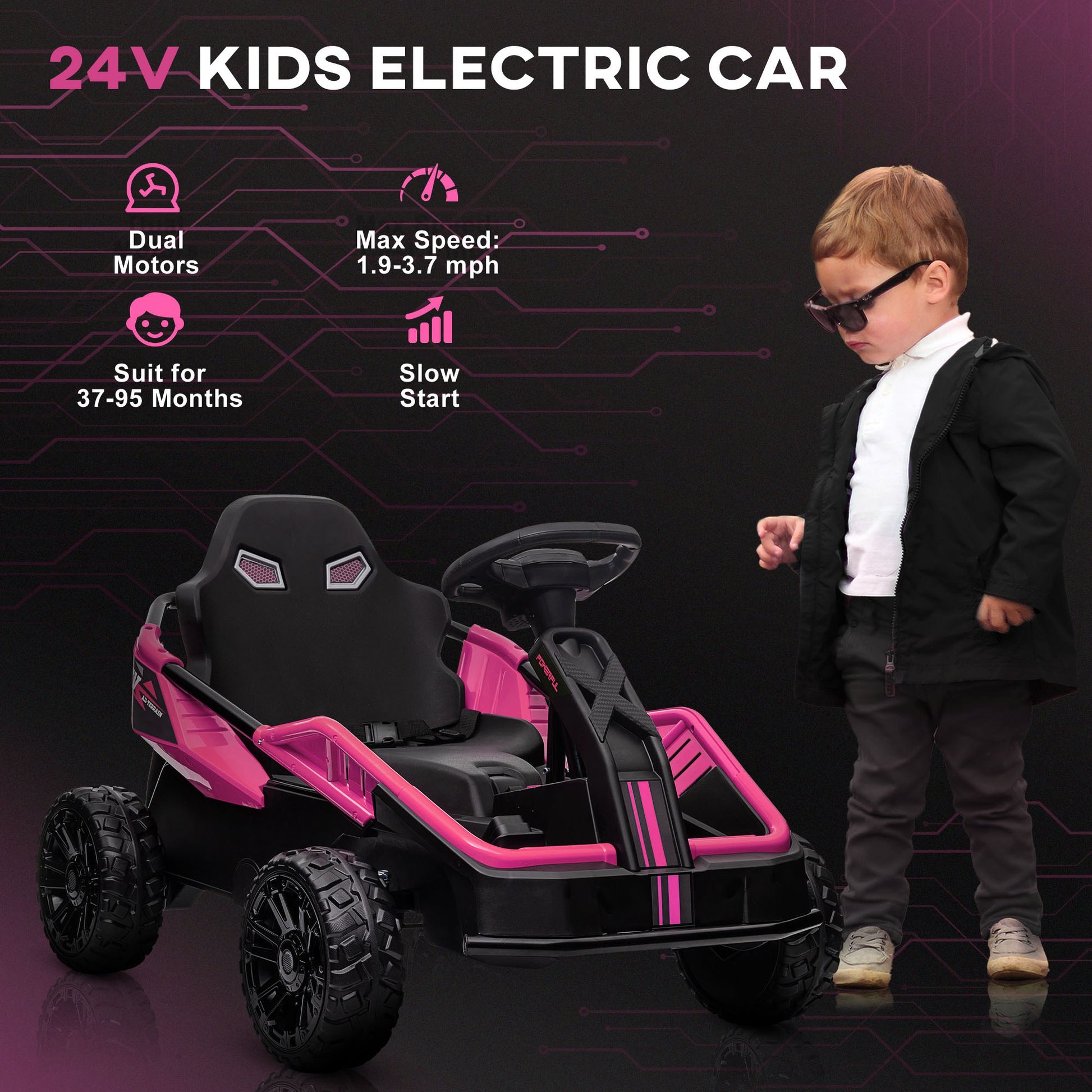 Qaba 24V Electric Car For Kids With Remote Control, Battery Powered Kids Ride On Car With Spring Suspension, Electric Vehicle With Horn, Music, Led Lights, Aged 3 8 Years Old, Pink Pink Iron Plastic