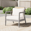 Outdoor Acacia Wood Patio Club Chair, Patio Furniture,Waterproof Thick Cushion Deep Seating For Porch, Garden, Backyard, Balcony, Weight Capacity 400Lbs, Light Gray Finish, Cream Cushion Yes Deep Seating Light Gray Garden & Outdoor Foam Acacia Wood