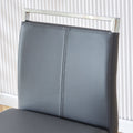 Table And Chair Set. A Rectangular Glass Dining Table With A 0.4 Inch Tempered Glass Tabletop And Mdf Board V Shaped Bracket, Paired With Chairs Consisting Of Pu Seat Cushions And Silver Metal Legs. Black Gray Seats 4 Tempered Glass