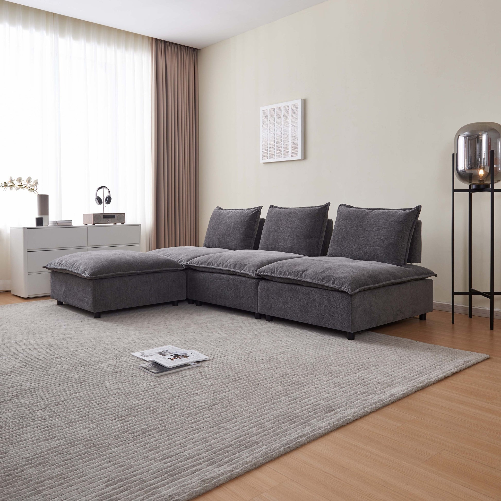 Modern Armless Accent Chair, Single Sofa Couch With Ottoman Compact Design, Space Saving Seating For Living Room, Bedroom, Apartment, Office Gray Wood Medium Soft Foam Chenille 1 Seat