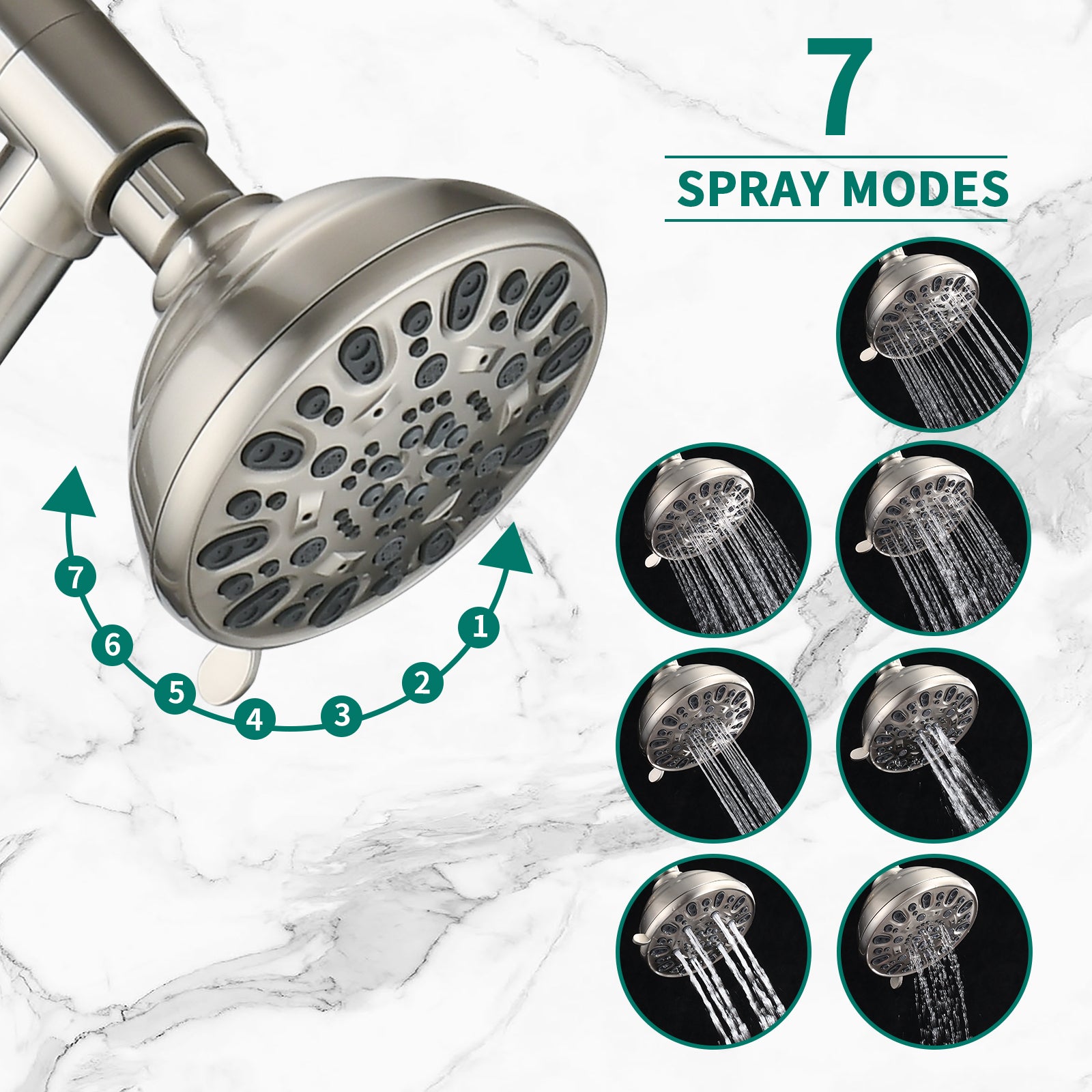 5" Brushed Nickel Rain Showerhead With Handheld Tub Spout 7 Spray Modes And Slide Bar Brushed Nickel Stainless Steel