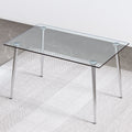 Table And Chair Set.Rectangular Dining Table With Tempered Glass Tabletop And Silver Plating Metal Legs.Paired With 4 Checkered Armless High Backlight Gray Chairs With Electroplated Metal Legs. Transparent Seats 4 Glass Metal