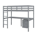 Twin Loft Wood Bed With Under Bed, Built In Desk, A Storage Cabinet Of 2 Drawers, Guardrails, Ladder,Grey Twin Grey Pine