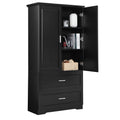 Tall Bathroom Storage Cabinet, Cabinet With Two Doors And Drawers, Adjustable Shelf, Mdf Board, Black Black Mdf