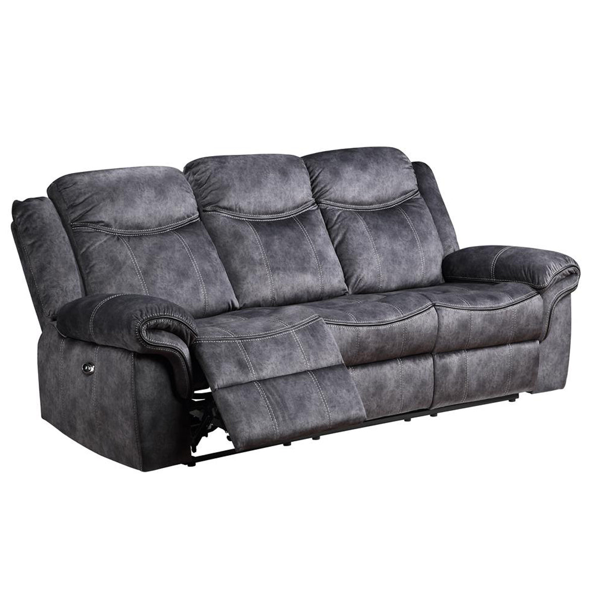 Jimny Domino Granite Power Reclining Sofa Gray Fabric 3 Seat