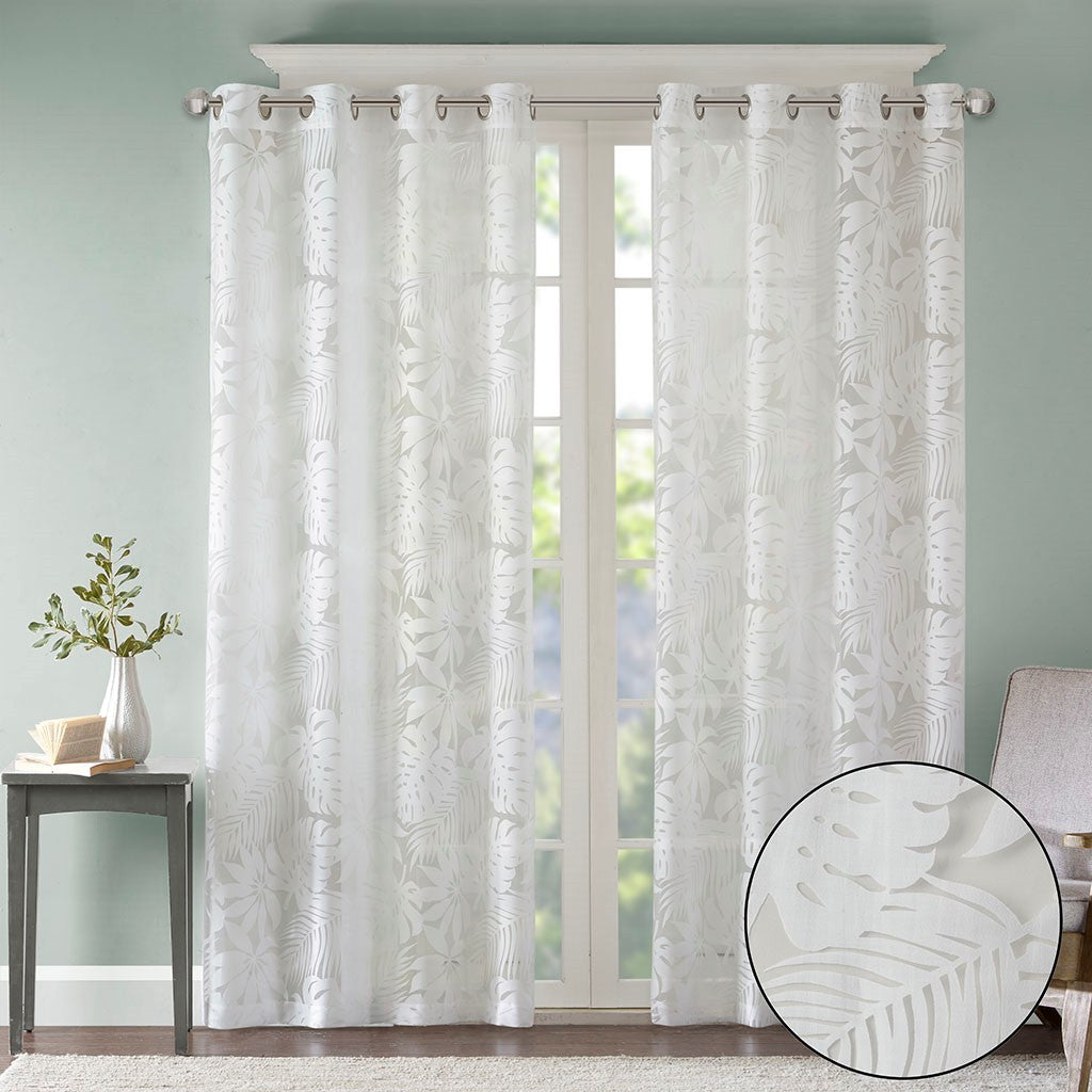 Palm Leaf Burnout Window Sheer White Polyester