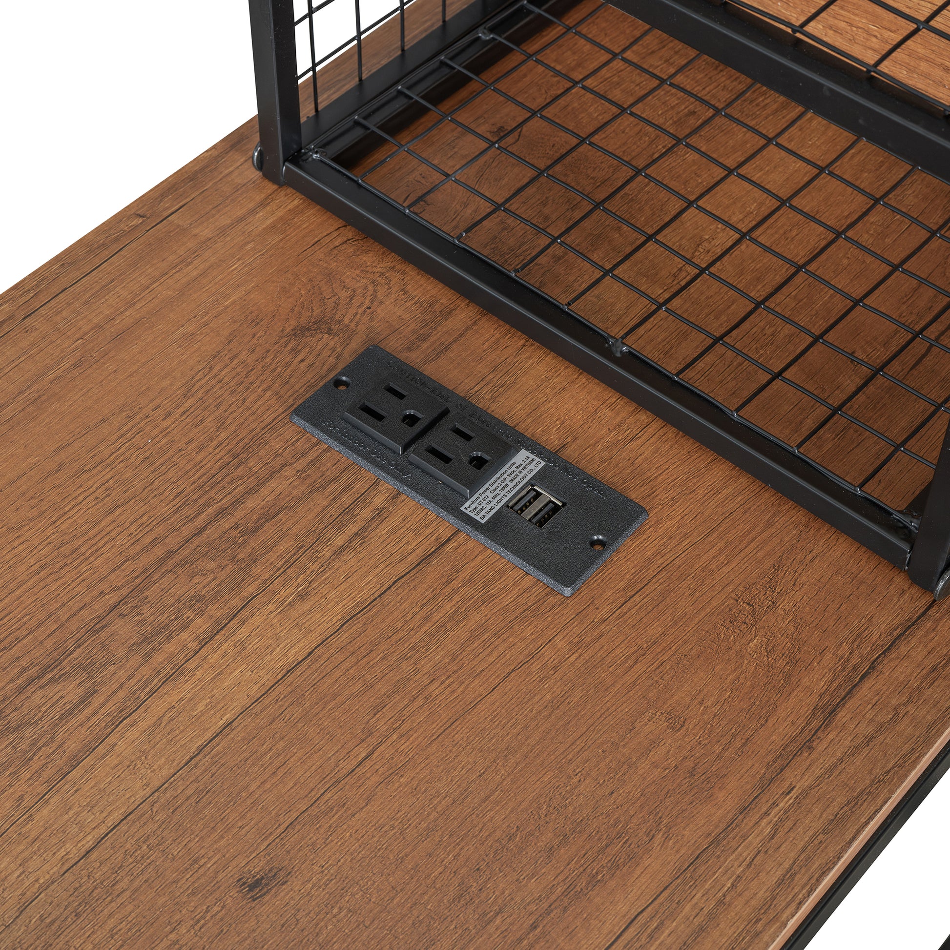 Full Size Metal Bed House Bed Frame With Desk, Shelves, Power Outlets And Usb Ports, Black Full Black Metal