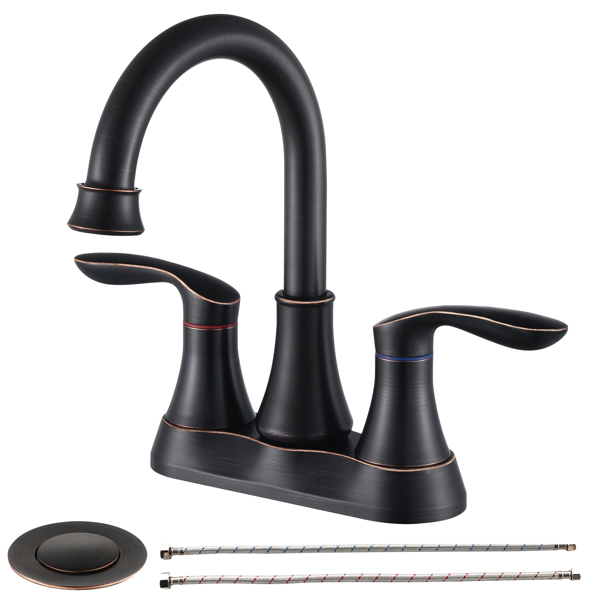 2 Handle 4 Inch Oil Rubbed Bronze Bathroom Faucet, Bathroom Vanity Sink Faucets With Pop Up Drain And Supply Hoses Oil Rubbed Bronze Metal