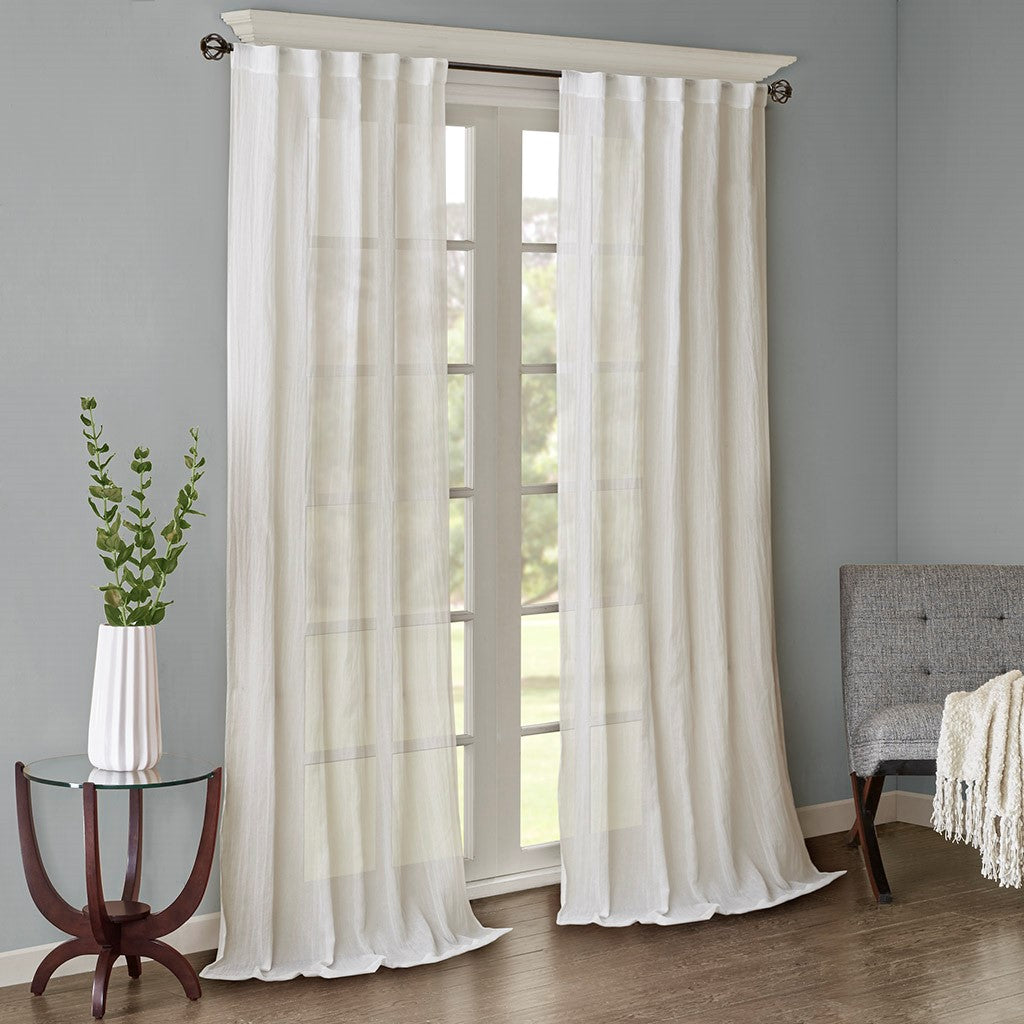 Solid Crushed Curtain Panel Pair 2 Pcs Window Panels White Polyester