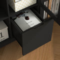 Wooden Floor Cabinet With 2 Glass Doors And 2 Storage Space,Black ,Living Room Bathroom Entryway Black Mdf