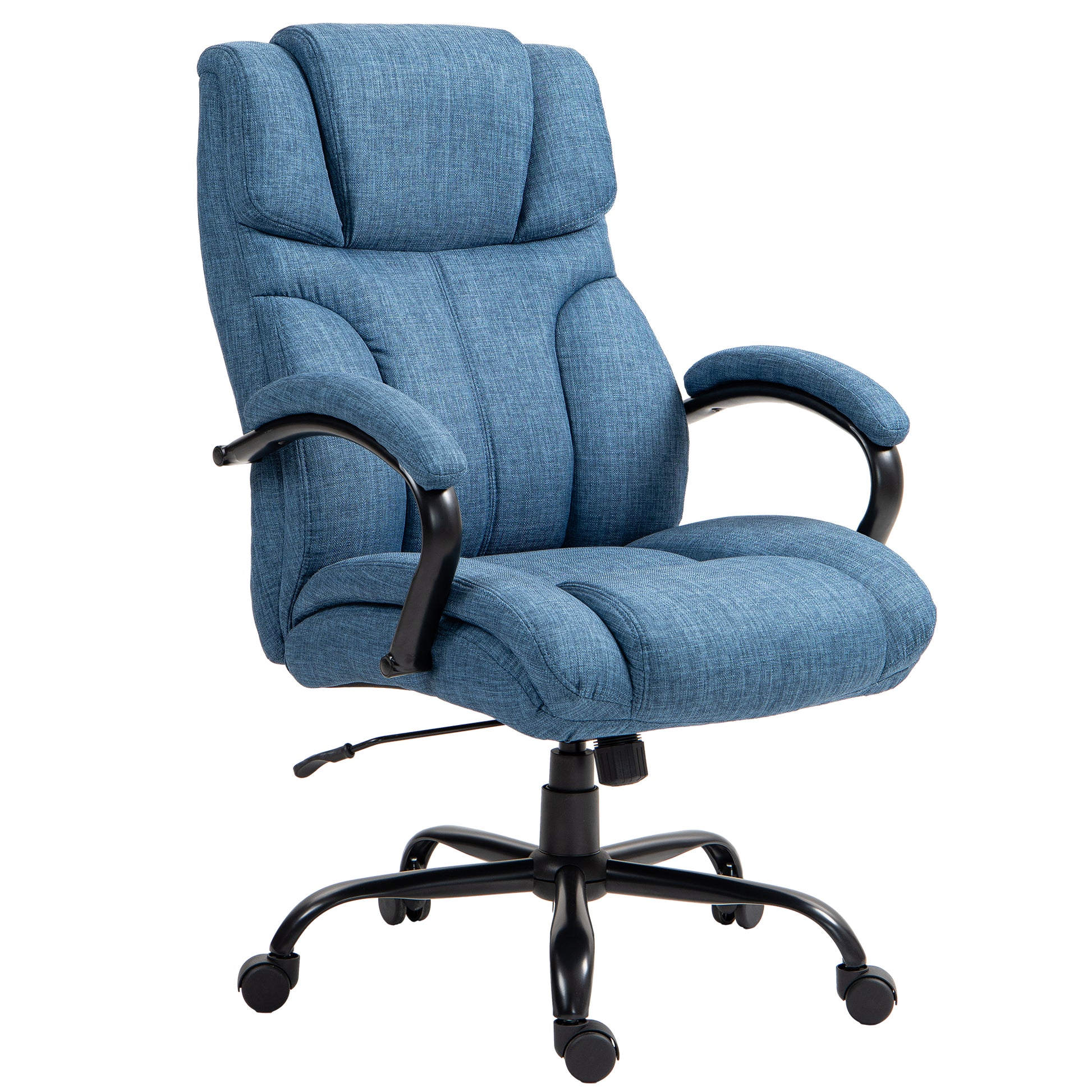 Vinsetto 500Lbs Big And Tall Office Chair With Wide Seat, Executive Computer Chair With Adjustable Height, Swivel Wheels And Linen Finish, Blue Blue Linen