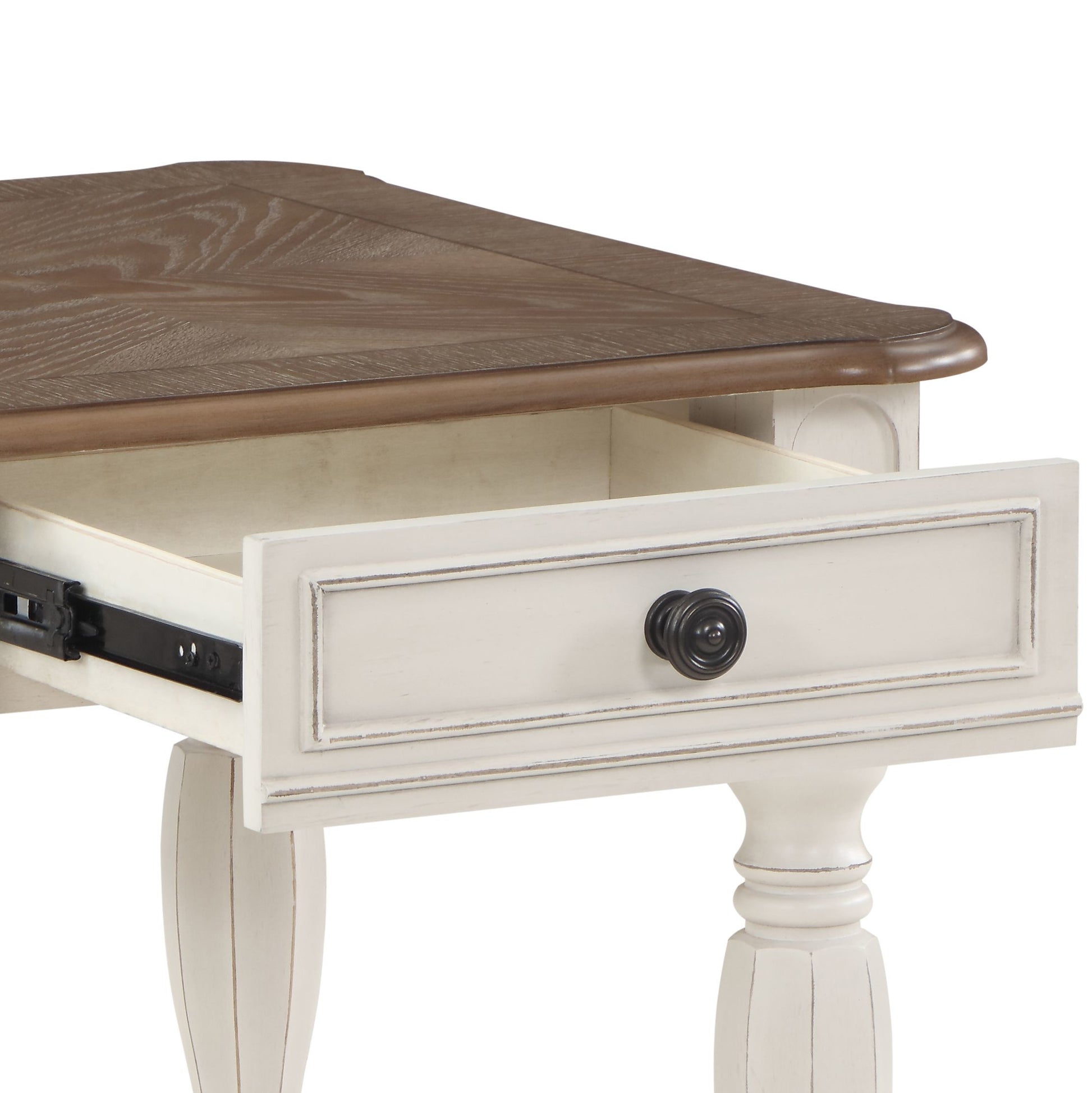 Oak And Antique White 1 Drawer End Table With Shelf Oak Primary Living Space Drawers Rectangular Wood