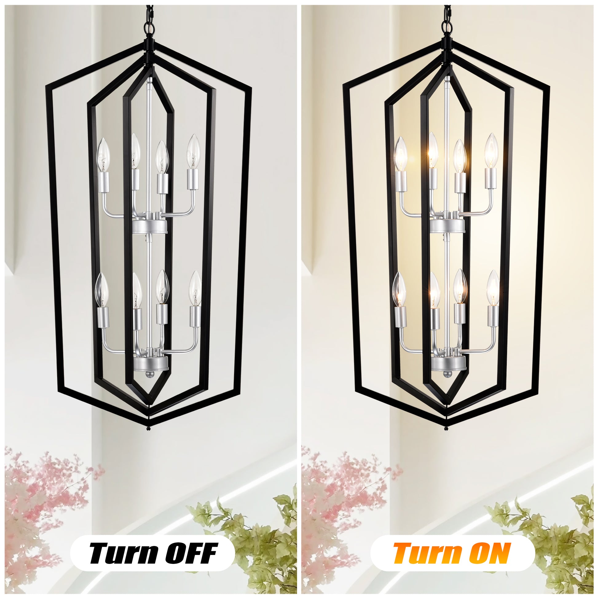 8 Light Farmhouse Kitchen Chandeliers, Matte Black And Sliver Vintage Rustic Cage Light Fixture Adjustable Height Chandeliers For Dining Room Hallway Foyer Entryway E12 Bulbs Not Included Matte Black American Design,Luxury,Modern,Vintage Metal Metal