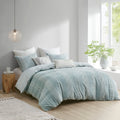 3 Piece Cotton Jacquard Duvet Cover Set King Blue Cotton