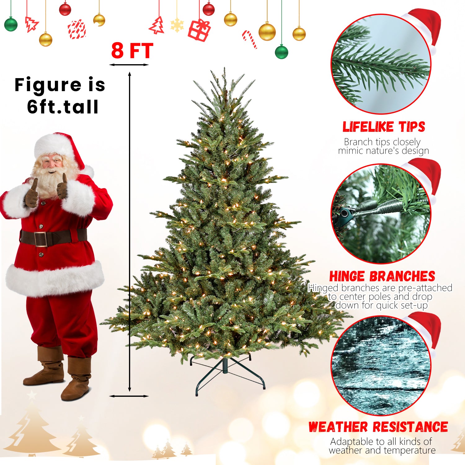 8Ft Christmas Tree Simulate Nature Advanced Materials Premium Hinged Spruce Artificial Douglas Firs Tree, Christmas Holiday Party Atmosphere Decoration Year Celebration Pe Pvc Xmas Tree Green