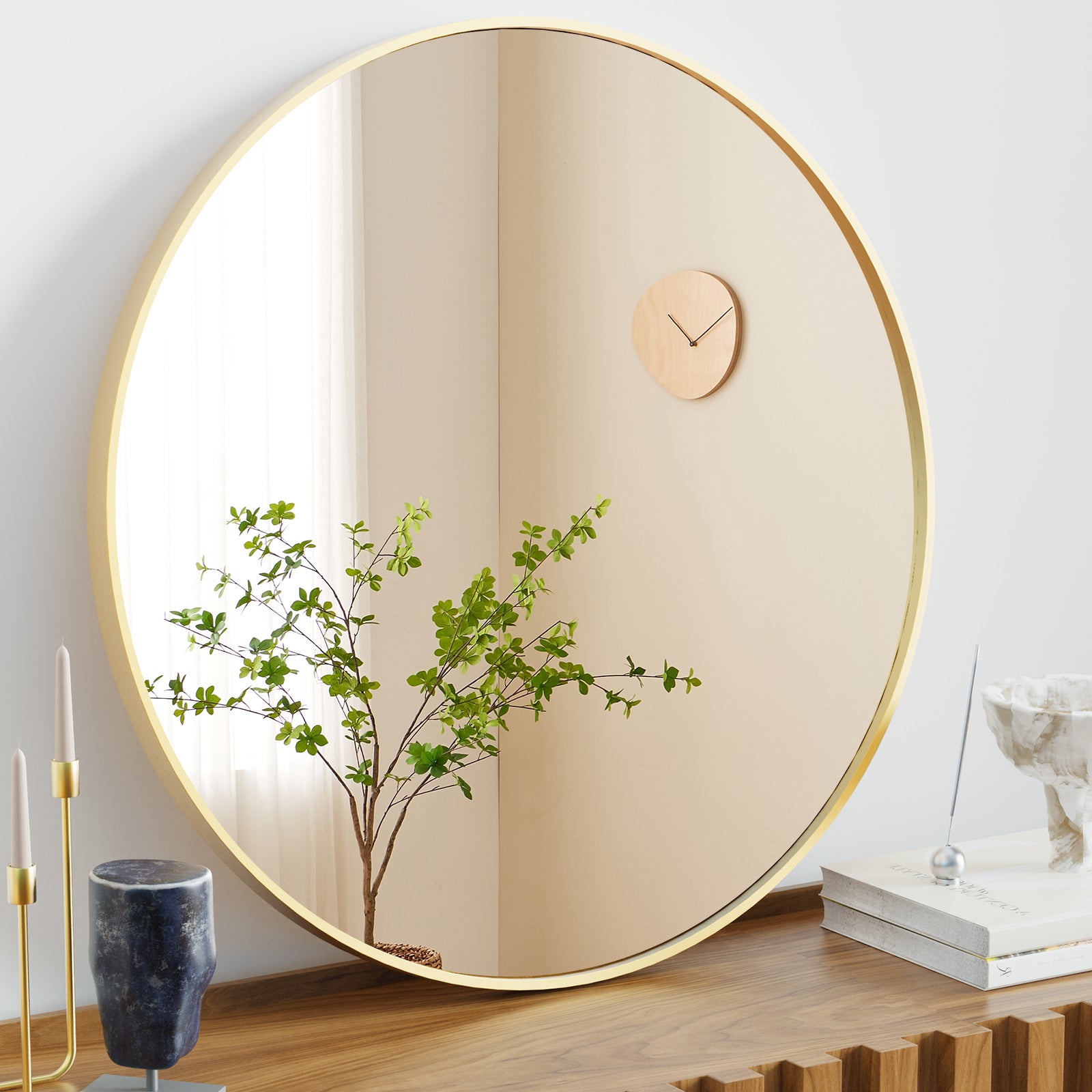 Gold Round Wall Mirror, Bathroom Mirrors For Over Sink, Circle Mirror For Bathroom, Entryway, Bedroom, Vanity 30 Inch Gold Fiberglass