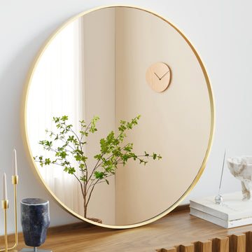 Gold Round Wall Mirror, Bathroom Mirrors For Over Sink, Circle Mirror For Bathroom, Entryway, Bedroom, Vanity 24 Inch Gold Fiberglass