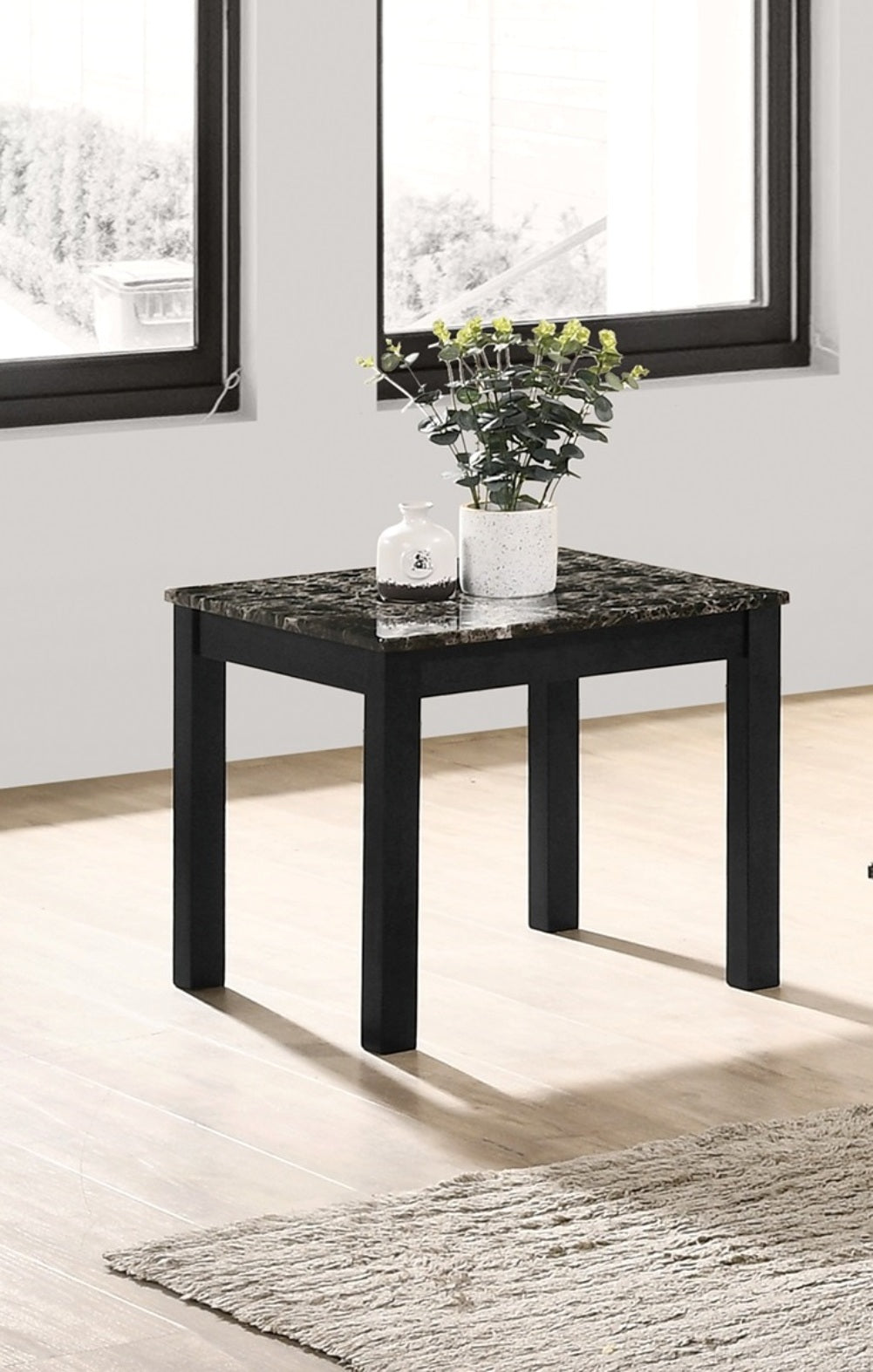 Contemporary Black Faux Marble Top 1X Coffee Table And 2X End Tables 3Pc Coffee Table Set Living Room Furniture Black Primary Living Space Classic,Contemporary,Modern,Transitional Rubberwood