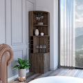 Corner Bar Cabinet, Two External Shelves, Dark Walnut Brown Solid Wood Mdf Engineered Wood