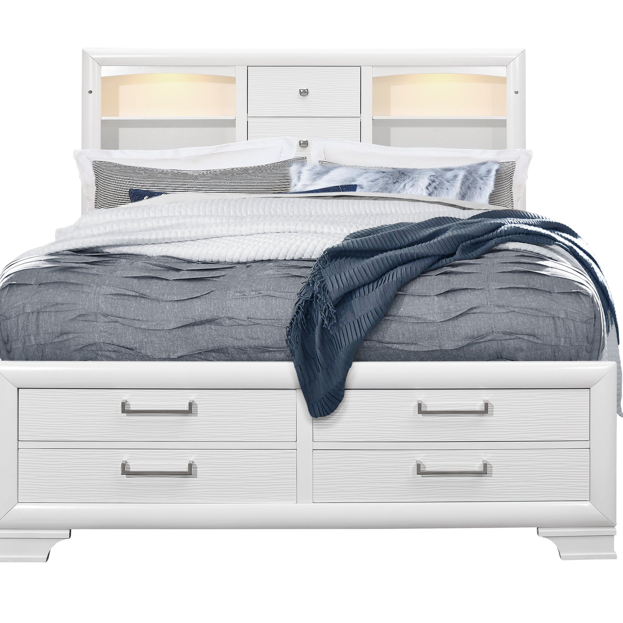 Civic White Queen Bed White Solid Wood Mdf