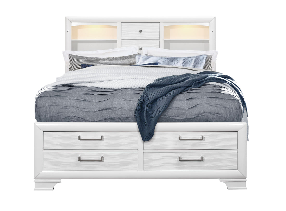 Civic White Queen Bed White Solid Wood Mdf