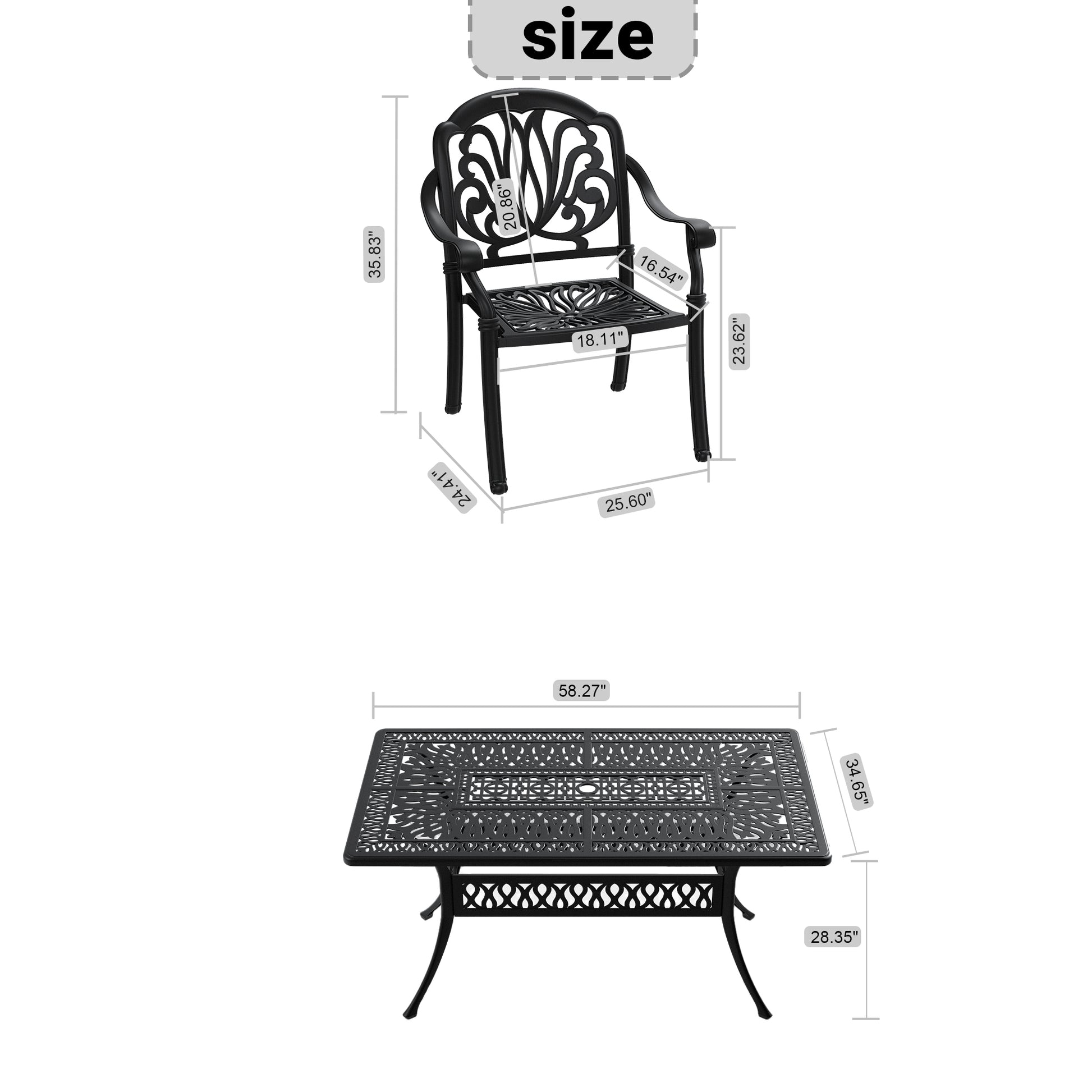 Cushions In Random Colors 7 Piece Set Of Cast Aluminum Patio Furniture With Cushions Yes Complete Patio Set Black Seats 6 Rust Resistant Frame Water Resistant Cushion Garden & Outdoor Complete Patio Sets Aluminium