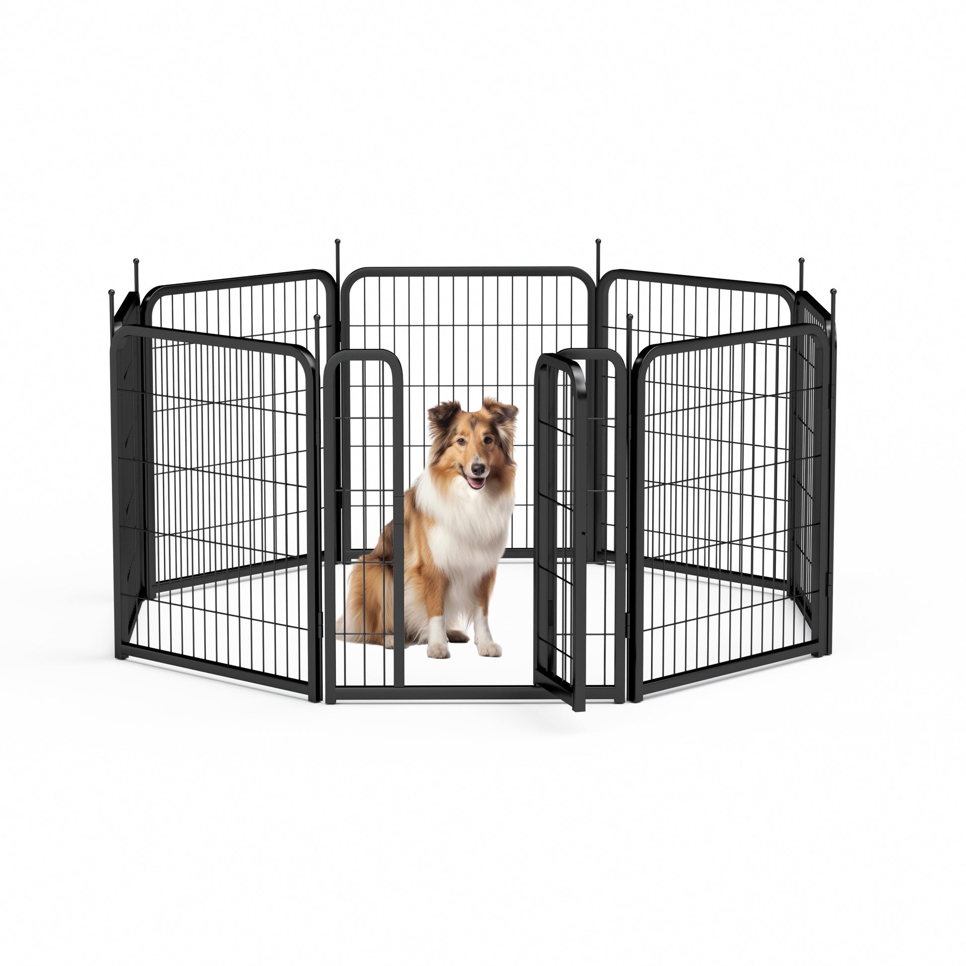 Dog Playpen Outdoor, 8 Panel Dog Fence 31.'' Pet Pen For Small Dogs Pet Exercise Pen For Puppy Rabbit Small Animals Portable Playpen For Rv Camping Garden Yard, Indoor. Black, 26.3'' W X 31.5'' H. Black Iron