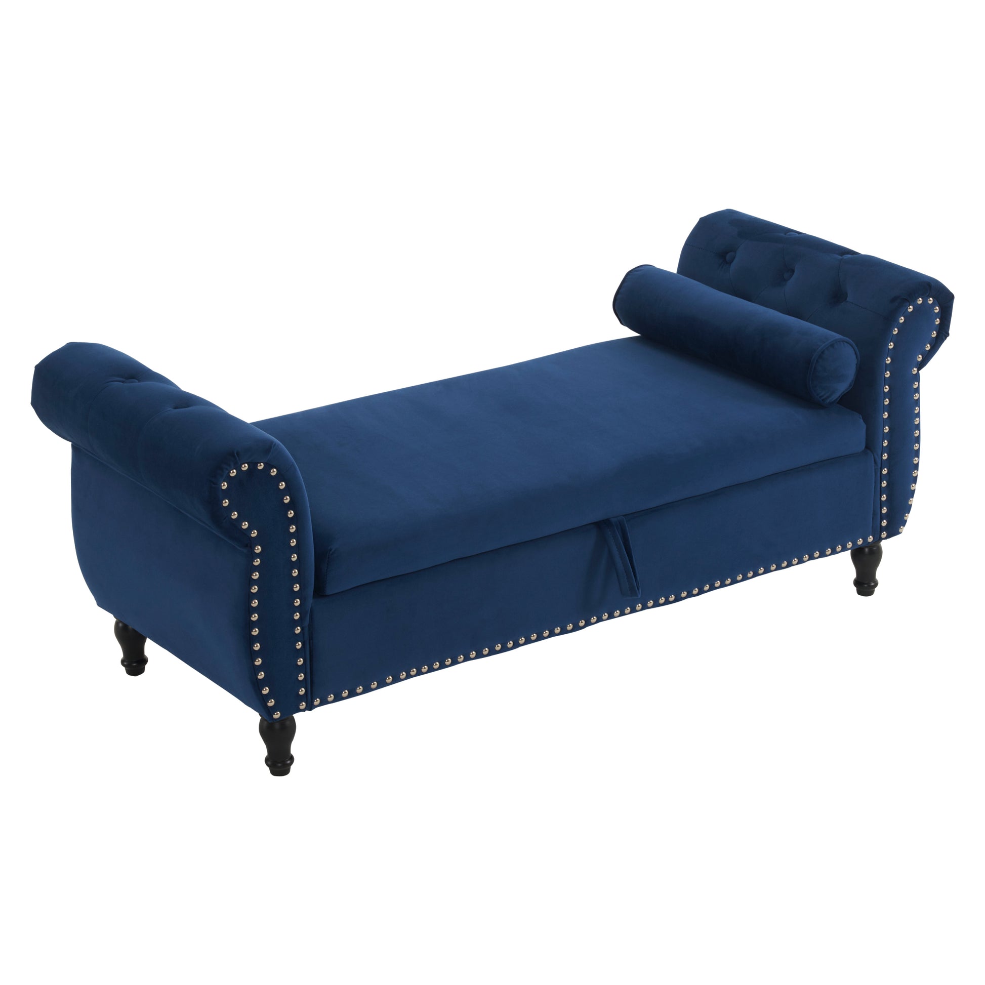 Velvet Multifunctional Storage Rectangular Ottoman Bench With 1 Pillow, Navy Blue Antique Navy Blue Polyester Wood Solid Beige Pine Flip Top Polyester With Storage Velvet