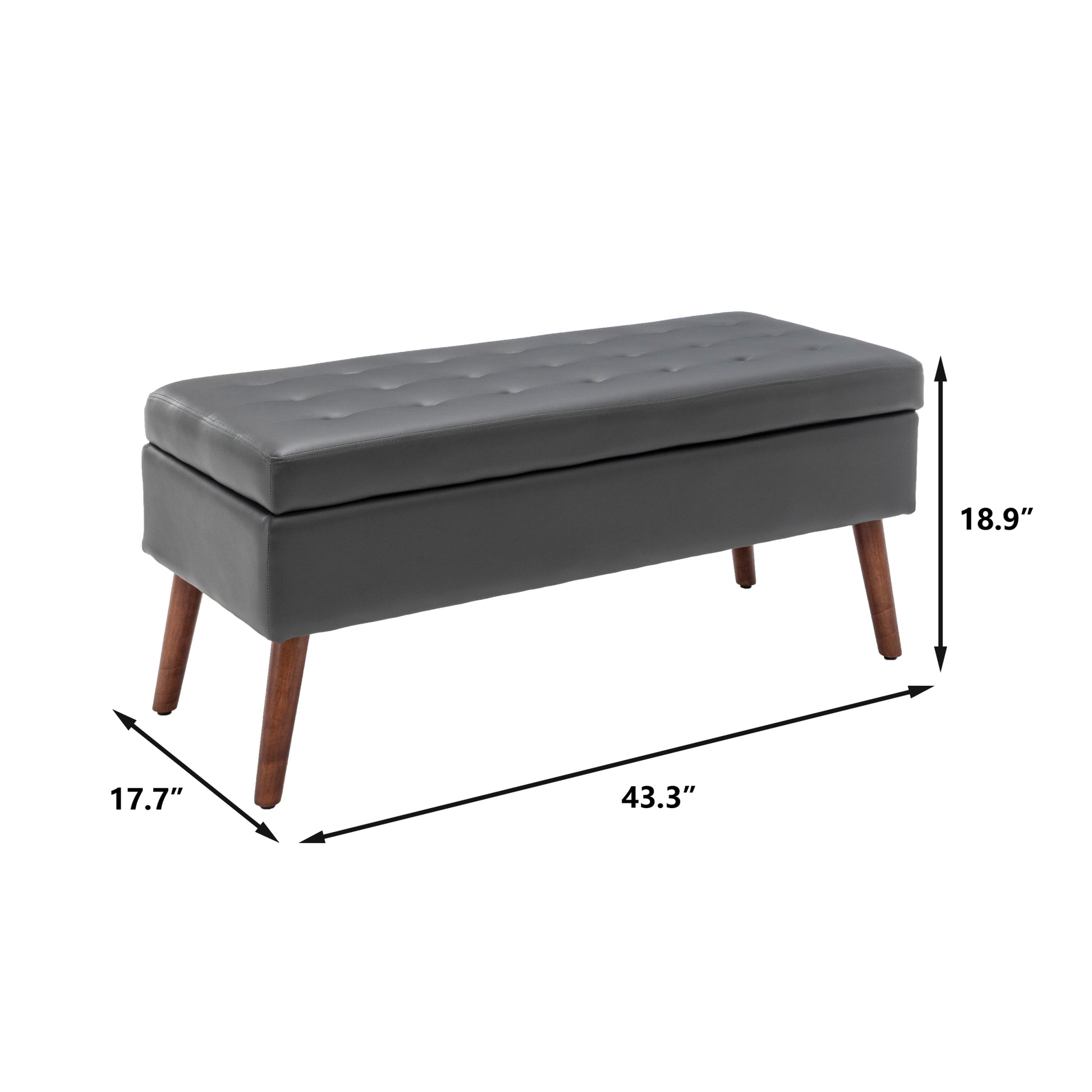 Storage Bench With Storage Bench For Bedroom End Of Bed Bench Foot Of Bed Bench Entryway Bench Storage Ottoman Bench 43.3" W X 17.7" Dark Grey Leather Bench Dark Grey Pu Leather