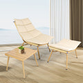 Chaise Lounge Chair With Table For Outdoor Indoor Wood Color Alloy Frame 380Lbs Capacity With Cushion Recliner For Camping Gaming Lunch Break Garden Party Sunbathing Gold Brown Rattan Metal