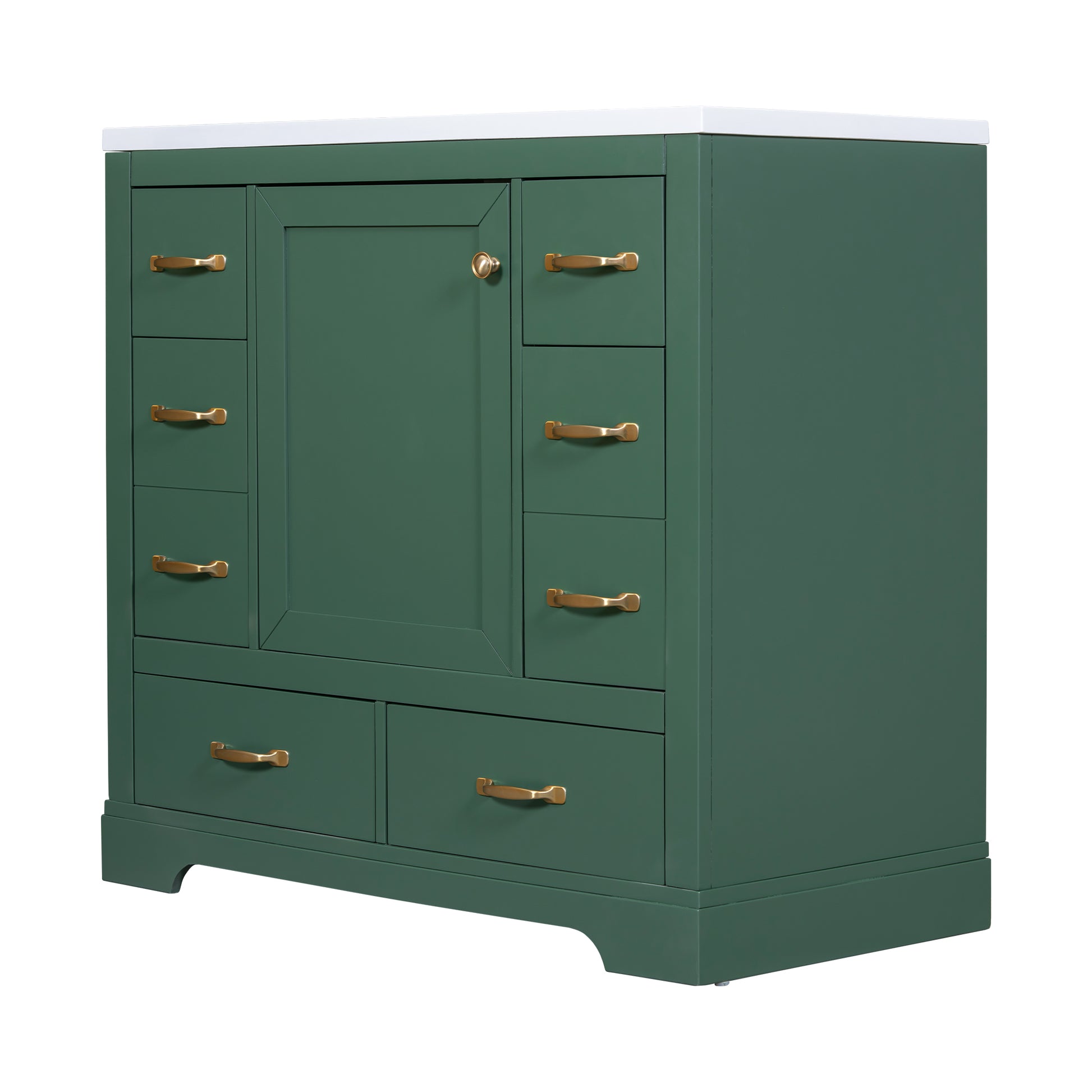 36" Bathroom Vanity With Sink Combo, Six Drawers, Multi Functional Drawer Divider, Adjustable Shelf, Green Green Solid Wood Mdf