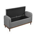 Mid Century Modern Lift Top Storage Bench 1Pc Tufted Gray Upholstered Solid Wood Walnut Finish Wooden Furniture Gray Bedroom Mid Century Modern Flip Top Wood