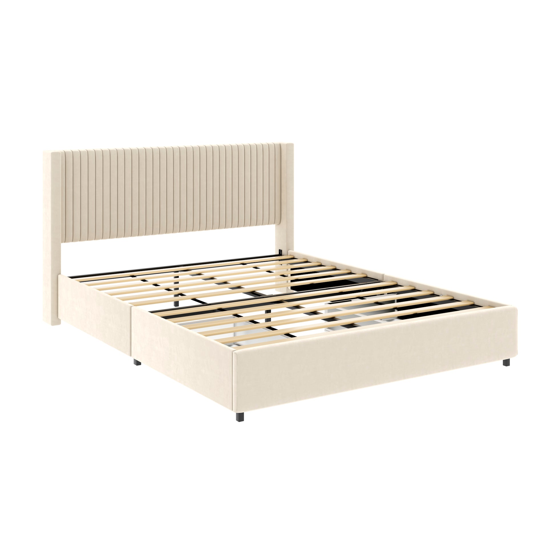 Same As B083P156196 Anna Patented 2 Drawer Storage Bed Queen Ivory Velvet Upholstered Wingback Platform Bed Modern Design Headboard With Tight Channel Wooden Slat Mattress Support No Box Spring Needed Box Spring Not Required Queen Ivory Metal Bedroom