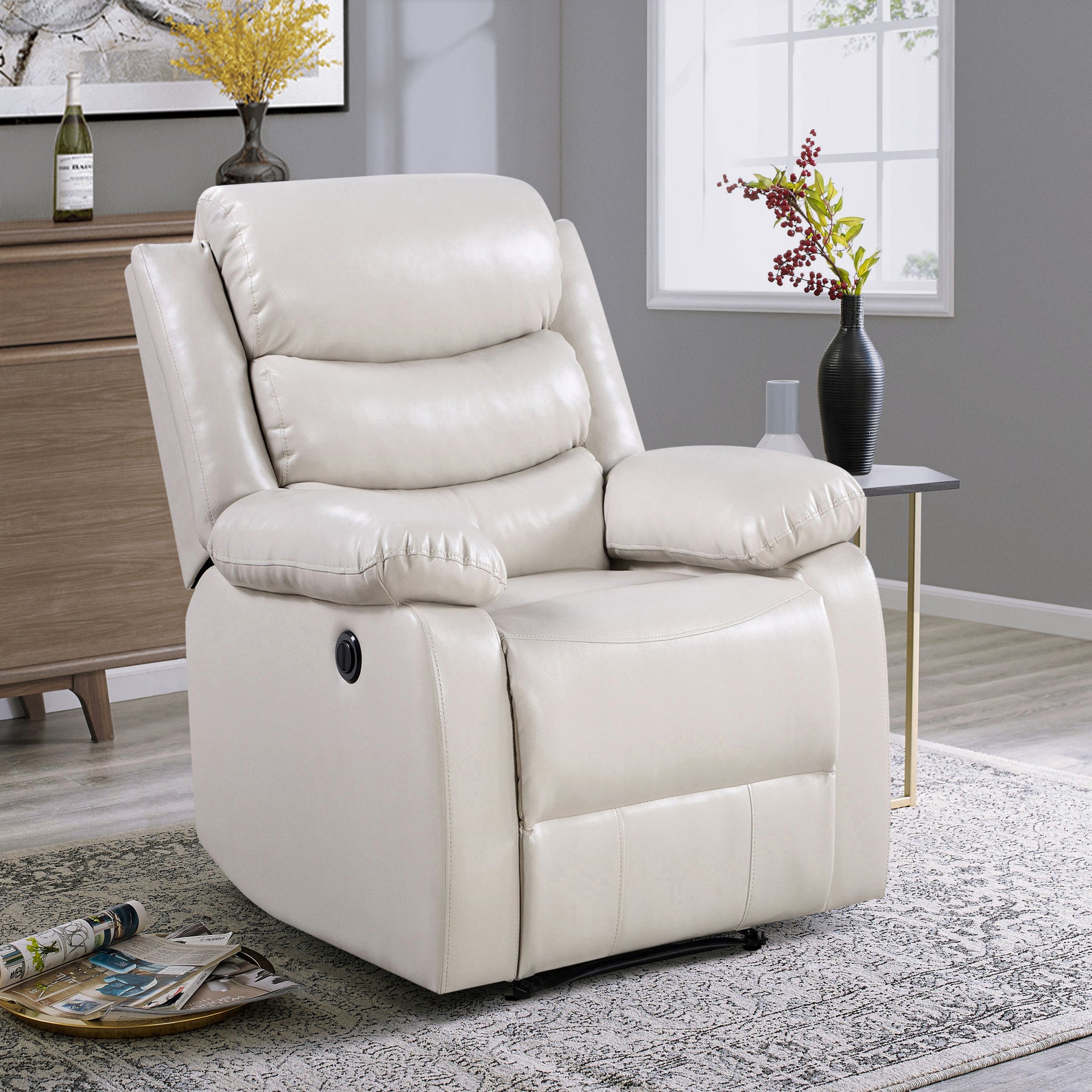 Beige Power Recliner With Pillow Top Arms Beige Primary Living Space Tight Back Modern Pine Pillow Top Arms Wood