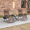 Outsunny Zero Gravity Chair Set With Side Table, Folding Reclining Chair With Cupholders & Pillows, Adjustable Lounge Chair For Pool, Backyard, Lawn, Beach, Brown Brown Steel