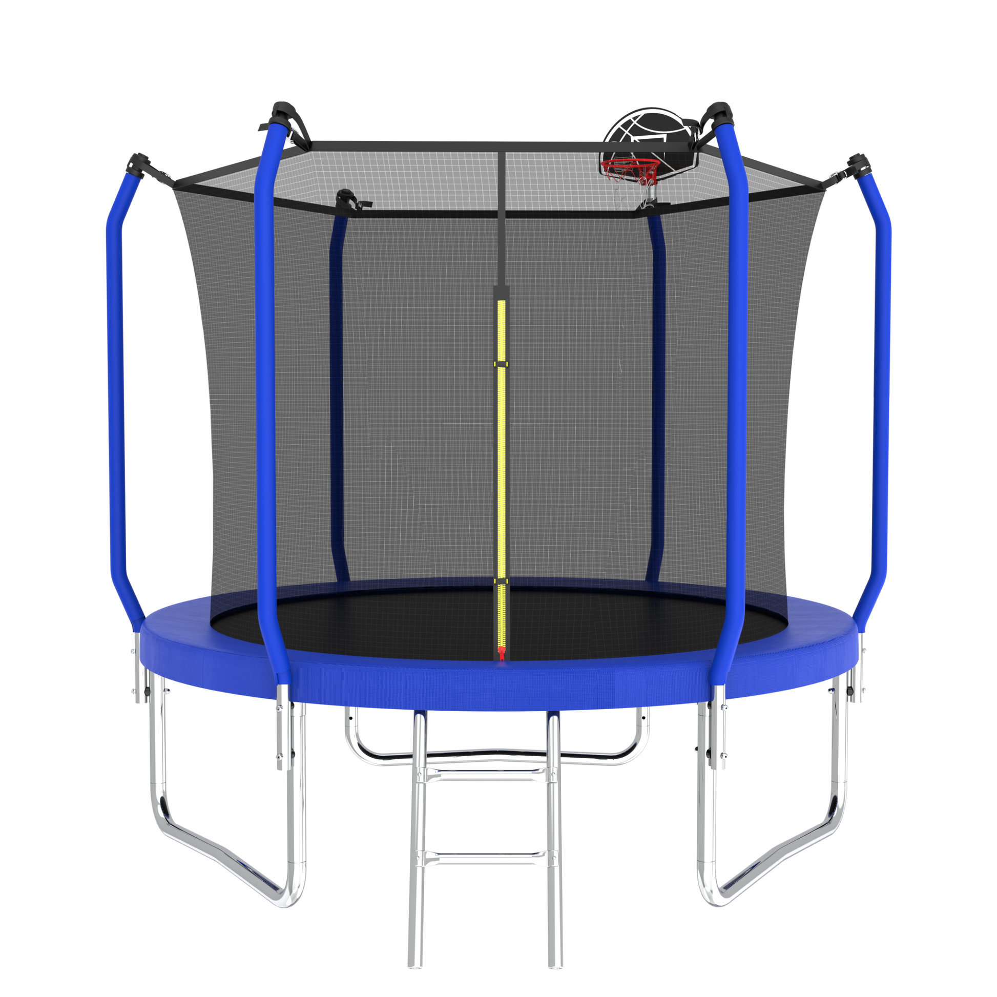 10Ft Trampoline With Basketball Hoop, Astm Approved Reinforced Type Outdoor Trampoline With Enclosure Net Blue Steel