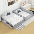 Full Size Wood Daybed With Fence Guardrails And 2 Drawers, Split Into Independent Floor Bed & Daybed, Gray Old Sku :Lp000882Aae Full Gray Solid Wood Mdf