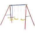 Outsunny Metal Swing Set With Glider, Two Swing Seats And Adjustable Height, Outdoor Heavy Duty A Frame Suitable For Playground, Backyard, Multi Color Multicolor Metal