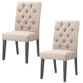 Fabric Upholstered Wooden Chair With Button Tufting, Set Of 2, Beige And Black Beige Black Wood Fabric