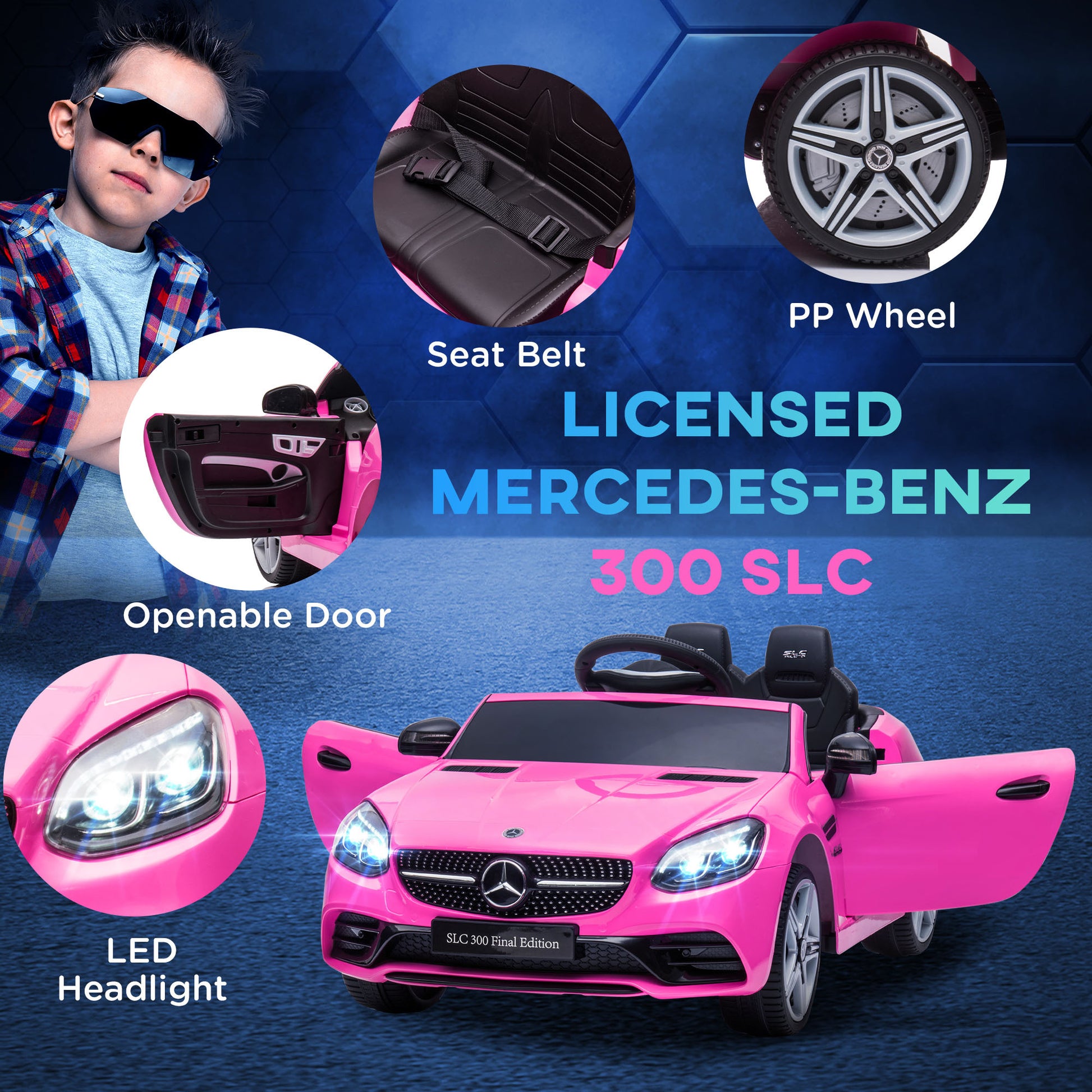 Aosom Mercedes Slc 300 Licensed Kids Electric Car With Remote Control, 12V Battery Powered Kids Ride On Car With Music, Lights, Suspension For 3 6 Years Old, Pink Pink Plastic