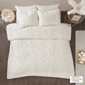 3 Piece Tufted Cotton Chenille Medallion Duvet Cover Set Queen Off White Cotton