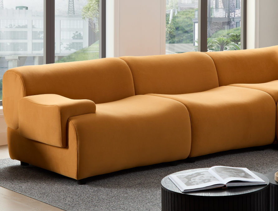 Wks8W Orange, Durable Fabric, 4 Sectional Sofa, High Density Sponge And Solid Wood Frame Orange Fabric 4 Seat