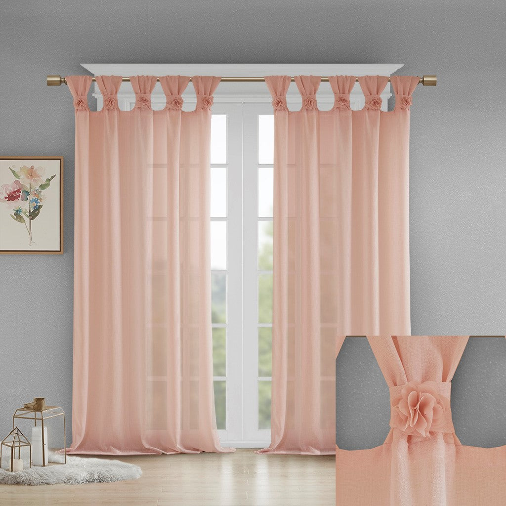 Floral Embellished Cuff Tab Top Solid Curtain Panel Only 1 Pc Panel Blush Linen