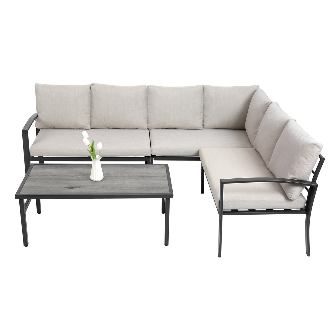 Grand Patio 4 Piece Patio Furniture Set, All Weather Outdoor Conversation Set Sectional Sofa With Water Resistant Beige Thick Cushions And Coffee Table Beige Cotton Steel