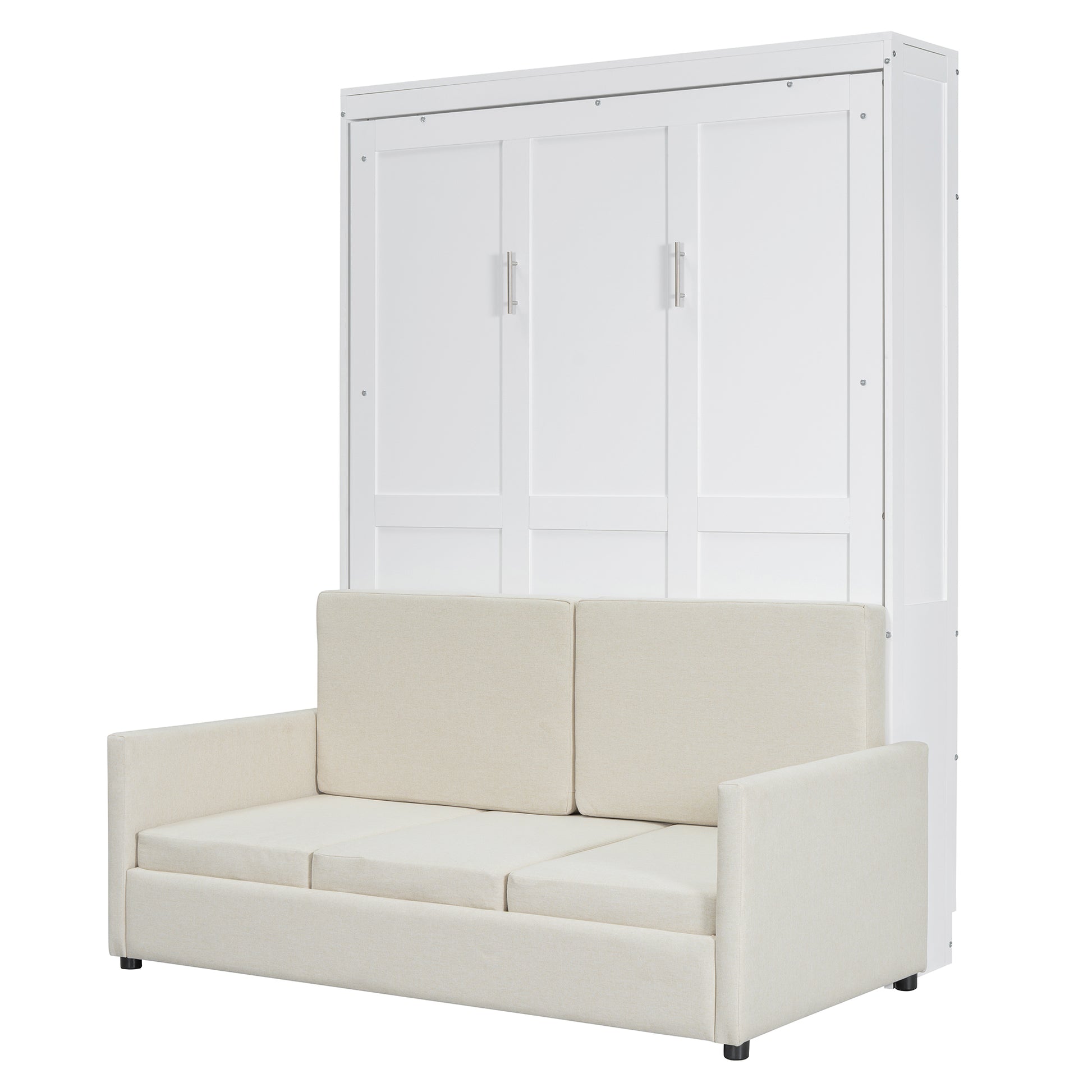 Full Size Murphy Bed Wall Bed With Cushion,White Full White Mdf Lvl