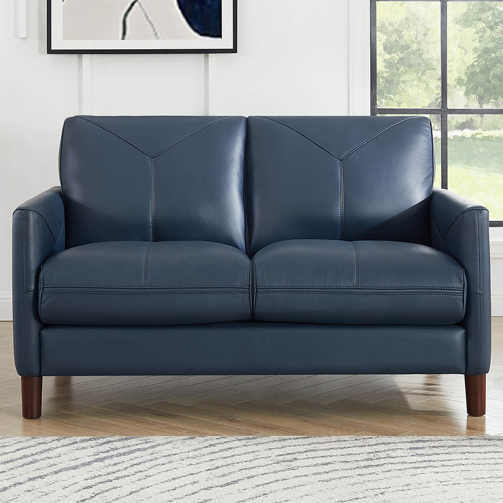 Yorkdale Leather Loveseat Navy Down Filling Genuine Leather