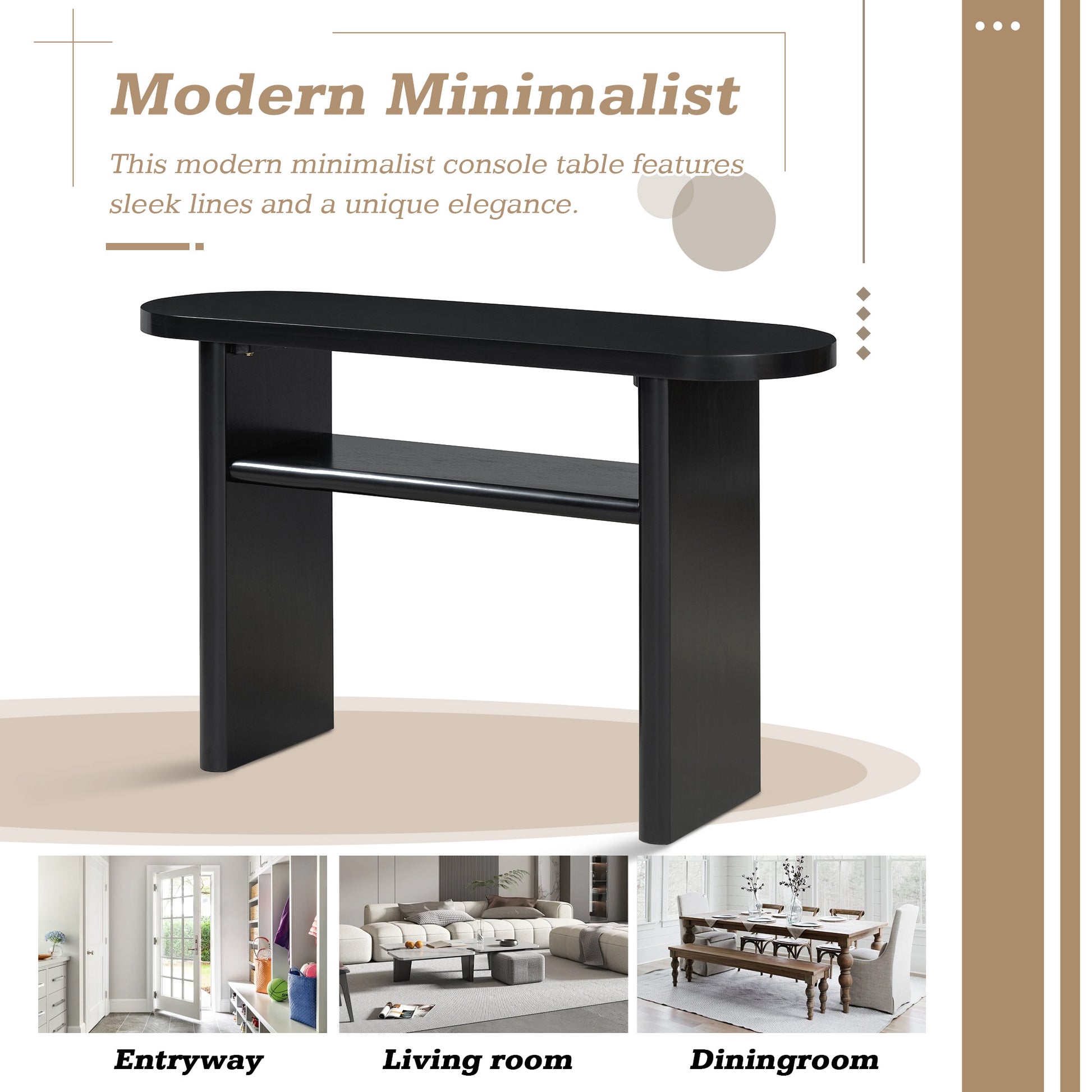 Elegant Minimalist Console Table With Rounded Edges And Sturdy Shelf Design For Entryway, Living Room Black Black Solid Wood Mdf