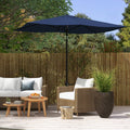 Outsunny 6.5' X 10' Rectangular Market Umbrella, Patio Outdoor Table Umbrella With Crank And Push Button Tilt, Blue Blue Steel