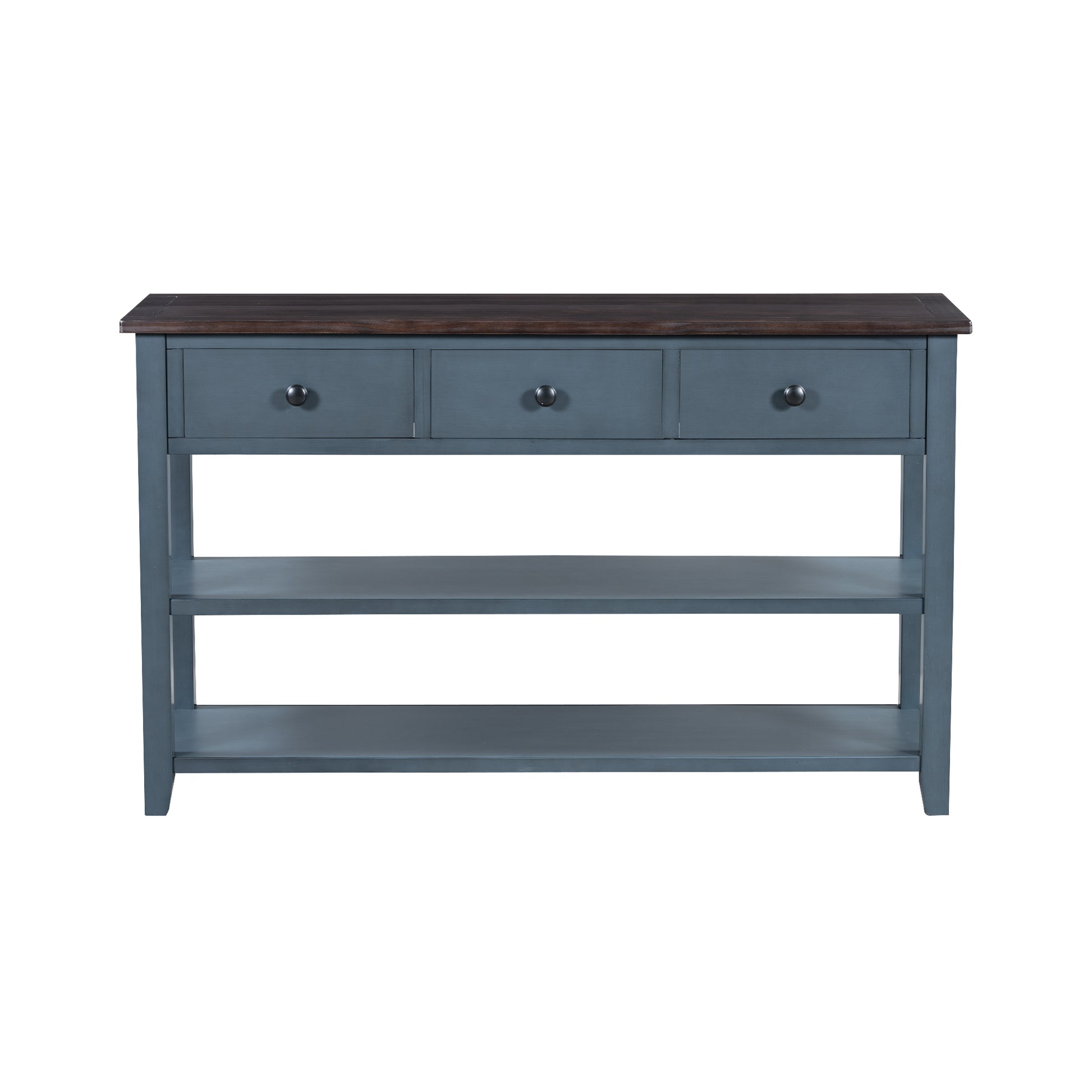 Retro Design Console Table With Two Open Shelves, Pine Solid Wood Frame And Legs For Living Room Antique Navy Espresso Antique Navy Espresso Solid Wood Mdf