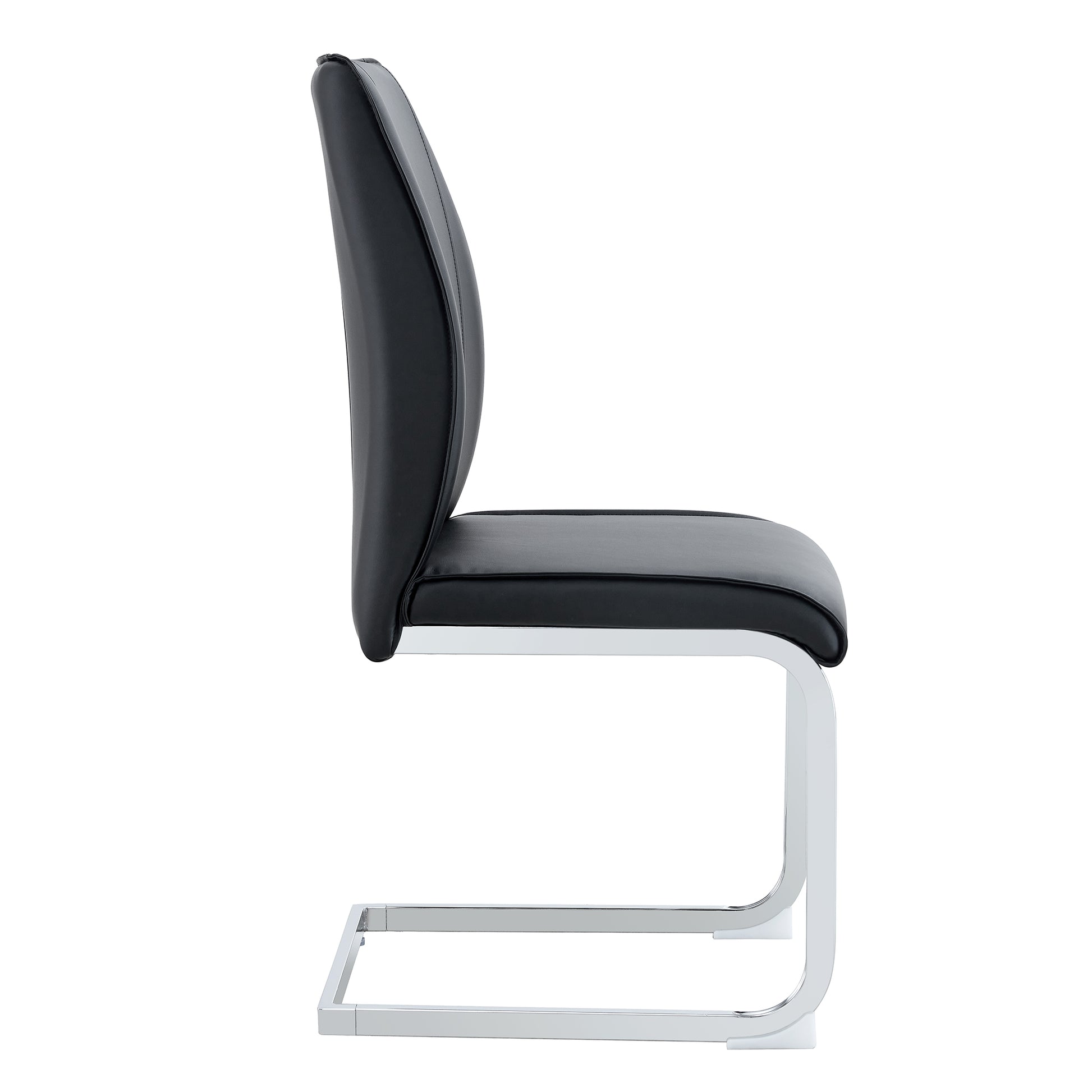 Luxury Simple Arch Chair Set Of 2 Black Pu Material High Resilience Dining Chair With Arched Metal Silver Leg. Black Silver Set Of 2 Metal,Pu